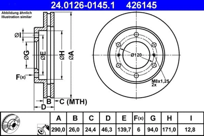 Image of ATE 24.0126-0145.1 Brake disc Vented, Coated Brake Disc (82)