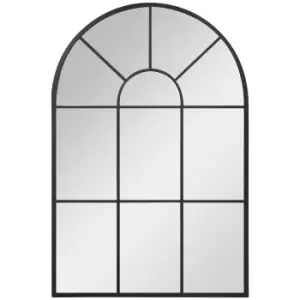 image of HOMCOM Modern Arched Wall Mirror, 91 x 60cm Window Mirrors for Living Room, Bedroom, Black