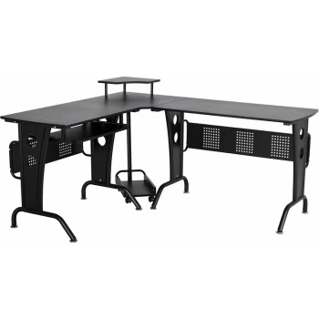Image of Homcom - Space-Saving Corner Work Office Desk Gaming w/ Steel Frame CPU Rack Black