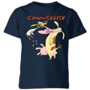 image of Cow and Chicken Characters Kids T-Shirt - Navy - 11-12 Years