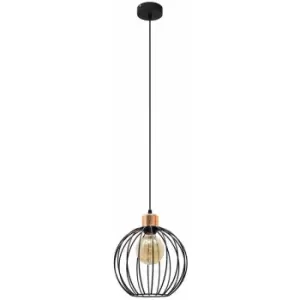 image of Helam Mercure Wire Frame Pendant Ceiling Light Black, Copper 24cm