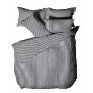 Image of The Linen Yard Herringbone Stripe Duvet Cover Set (King) (Charcoal)