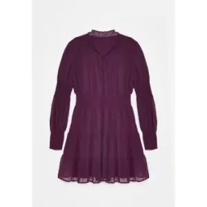 image of Missguided Plus Size Dobby Puff Sleeve High Neck Mini Dress - Red