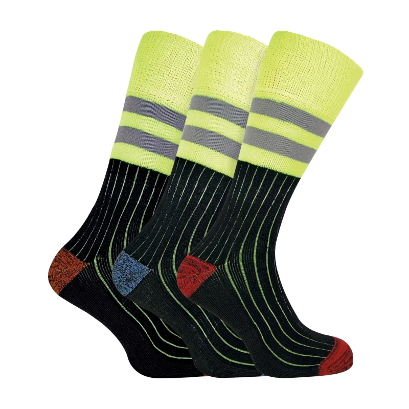 Image of Sock Snob Sock Snob Men 3 Pack Heavy Duty Cotton Hi Viz Work Socks Size: 6-11 Multi 6-11 Male 5056632617555
