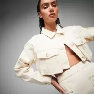 Image of Missguided Co Ord Cropped Utility Pocket Denim Jacket - White