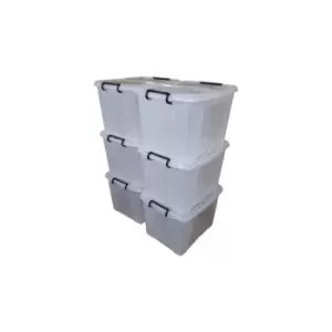 image of Samuel Alexander - 6 x 40L Smart Storage Box, Clear with Clear Extra Strong Lid, Stackable and Nestable Design Storage Solution