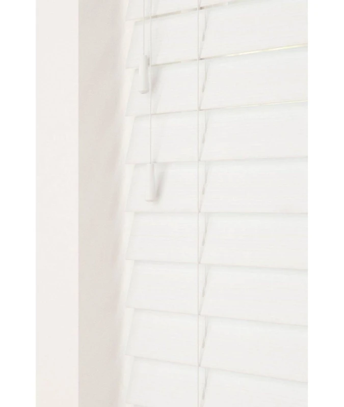 Image of New Edge Blinds Serene 50mm Fine Grain Slatted Faux Wood Venetian Blinds with Strings 120cm Drop in Ecru Size: 70cm width x 130cm drop Ecru Unisex