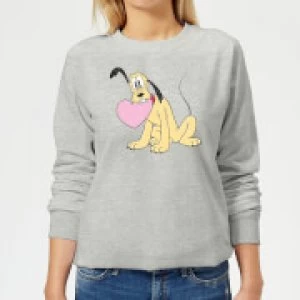 Image of Disney Pluto Love Heart Womens Sweatshirt - Grey - L