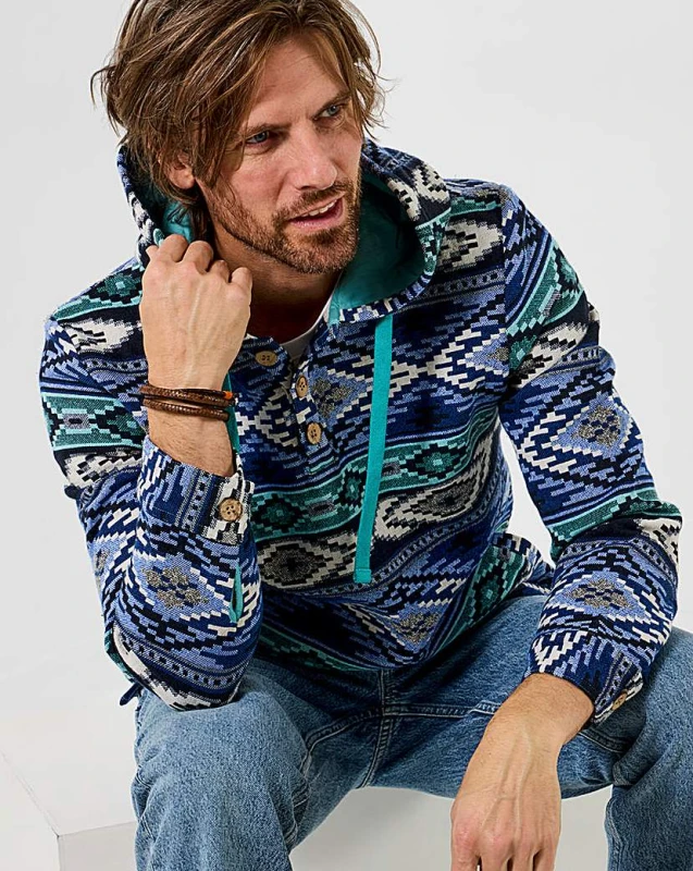 Image of Joe Browns Joe Browns Hit The Waves Jacquard Hood Blue Multi-Coloured - Joe Browns - Size: M39/41 Blue Multi-Coloured Male M39/41 JB32202