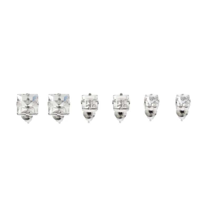 Image of Fabric 3 Pair Stud Earrings - Silver Silver One Size