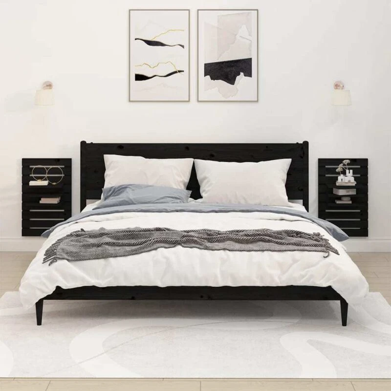 Image of Vidaxl Bed Cabinet With Solid Wood Legs Side Bed Couch Table Stand Bedside Storage Living Room Furniture Concrete Grey 40X30X50 Cm, Black 824767
