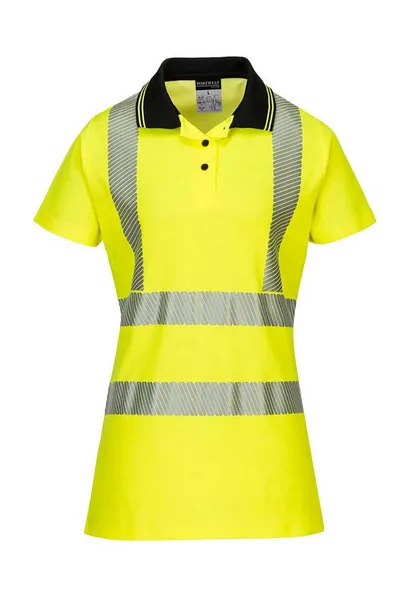 Image of Portwest Hi Vis Womens Cotton Comfort Pro Polo Short Sleeve Shirt LW72YBRL Colour: Yellow / Black