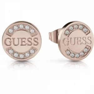 Guess Uptown Chic Rose Plated Logo Stud Earrings UBE28030