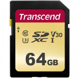 Image of Transcend 64GB 500S V30 SD Card SDXC UHS I U3 95MBs