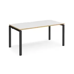 Image of Bench Desk Single Person Rectangular Desk 1600mm White/Oak Tops With Black Frames 800mm Depth Adapt
