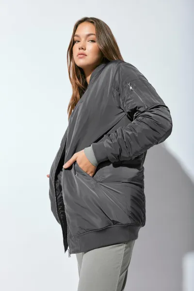 Image of Long Tall Sally Padded Flight Jacket Grey, Size 22, Women
