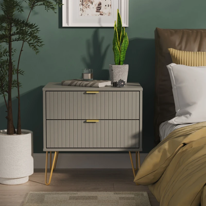 Image of Welcome Furniture Ready Assembled Linear 2 Drawer Side Table In Dusk Grey LIF009DGDG