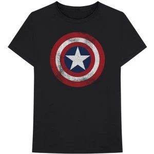 Image of Marvel Comics - Captain America Distressed Shield Unisex Large T-Shirt - Black