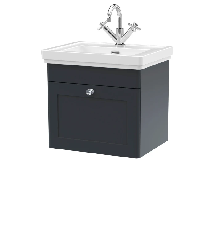 Image of Balterley Traditional Wall Hung 1 Drawer Vanity 1 Tap Hole Fireclay Basin 500mm Grey