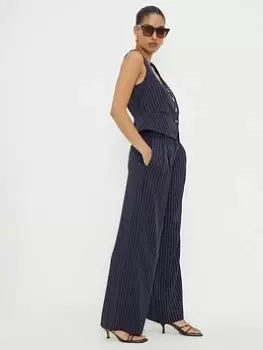 Dorothy Perkins Stripe Wide Leg Trouser - Navy, Blue, Size 10, Women