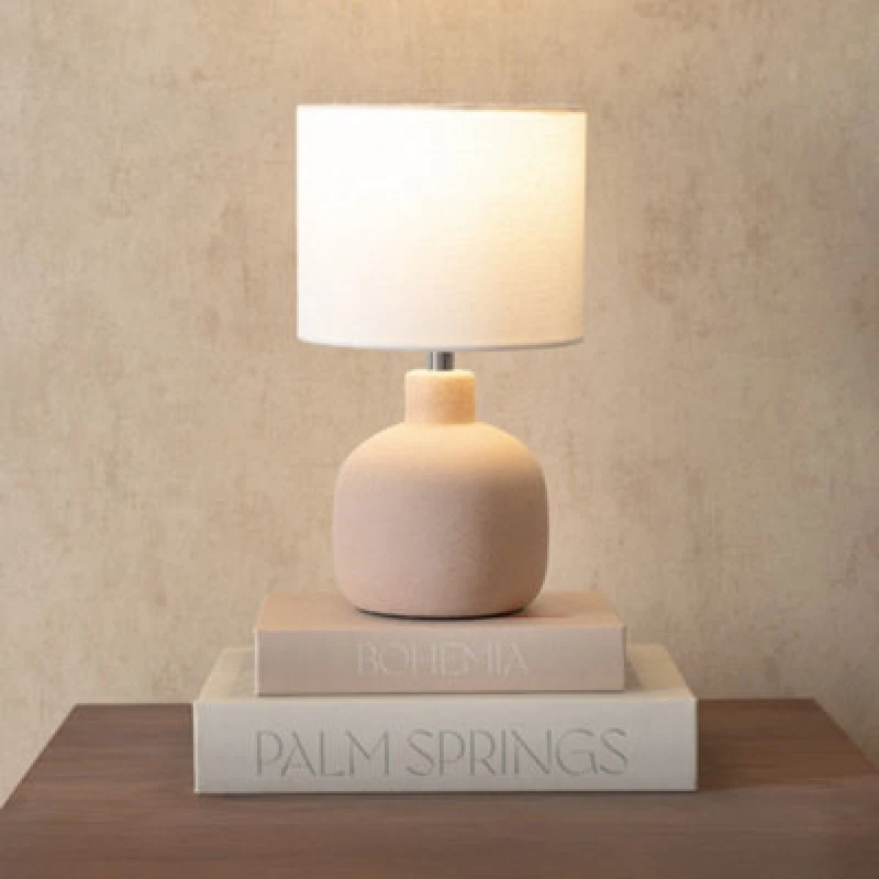 Image of ValueLights ValueLights Chelsea Natural Linen Shade Hand Finished Sandblast Ceramic Table Lamp in Cream Cream One Size Unisex 5016529271871