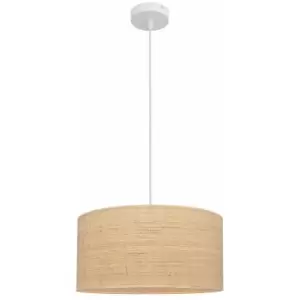 image of Helam Abba Cylindrical Pendant Ceiling Light Natural Rattan, White 40cm