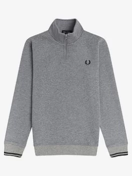 Image of Fred Perry Boys Half Zip Sweatshirt - Steel Marl, Steel Marl, Size 11-12 Years