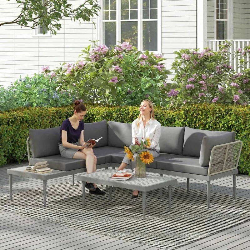 Image of OUTSUNNY 4 Seater Wicker Outdoor Corner Sofa Set with 2 Loveseats Grey Grey Unisex