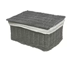 Image of Lidded Wicker Storage Basket With Lining Xmas Hamper Basket Brown Large 40 X 30 X 20 cm