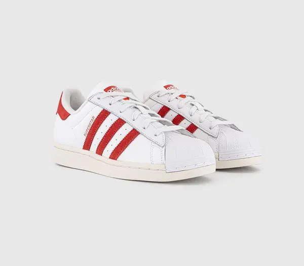 Image of Adidas Womens Superstar Trainers Whtie Bright Red Wonder Clay, 3
