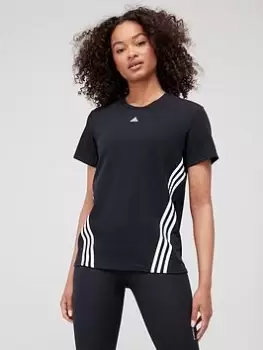 Image of adidas Training Icons 3 Stripes Tee - Black/White, Size 2Xs, Women