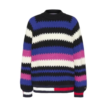 image of Tommy Jeans Multi Stripe Knit Jumper - Vivid Fuchsia