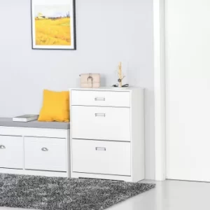 Image of HOMCOM Tipping Shoe Cabinet Storage Rack Entryway Organizer with 2 Pull-Down Doors and Drawer Adjustable Shelf for Hallway Porch Narrow Space White