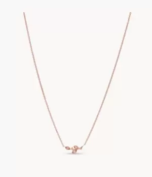 Image of Fossil Women Pink Blooms Vintage Rose Stainless Steel Chain Necklace