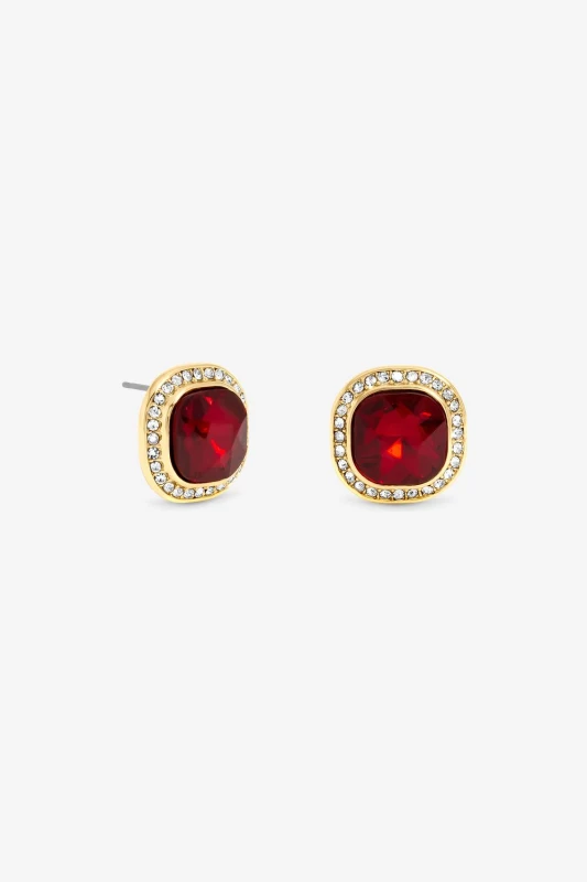 Image of Jon Richard Womens Gold Plated & Red Stud Earrings Gold Female One Size