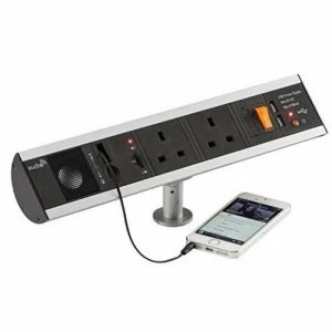 image of KnightsBridge 13A 2G Table Top Power Station Socket with Twin USB Charger and Aux Speaker