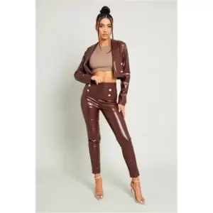 Image of I Saw It First Chocolate Pu Tailored Cigarette Trouser With Military Button - Brown