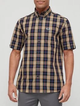 Image of Fred Perry Short Sleeve Gingham Shirt - Navy, Size S, Men