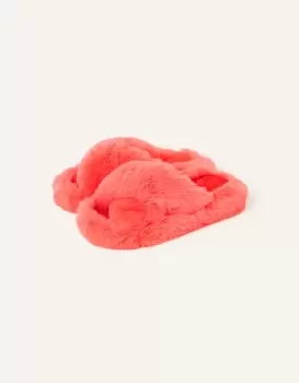 Image of Accessorize Womens Faux Fur Crossover Sliders Orange, Size: L