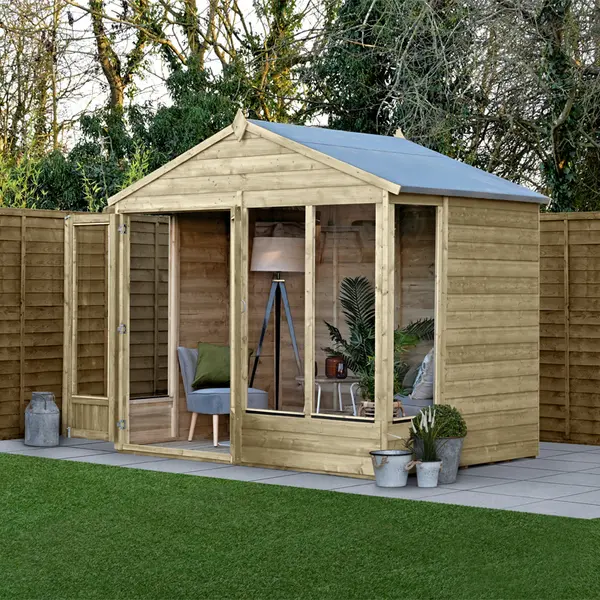 image of 8' x 6' Forest Beckwood 25yr Guarantee Double Door Apex Summer House - 4 Windows (2.61m x 1.82m)