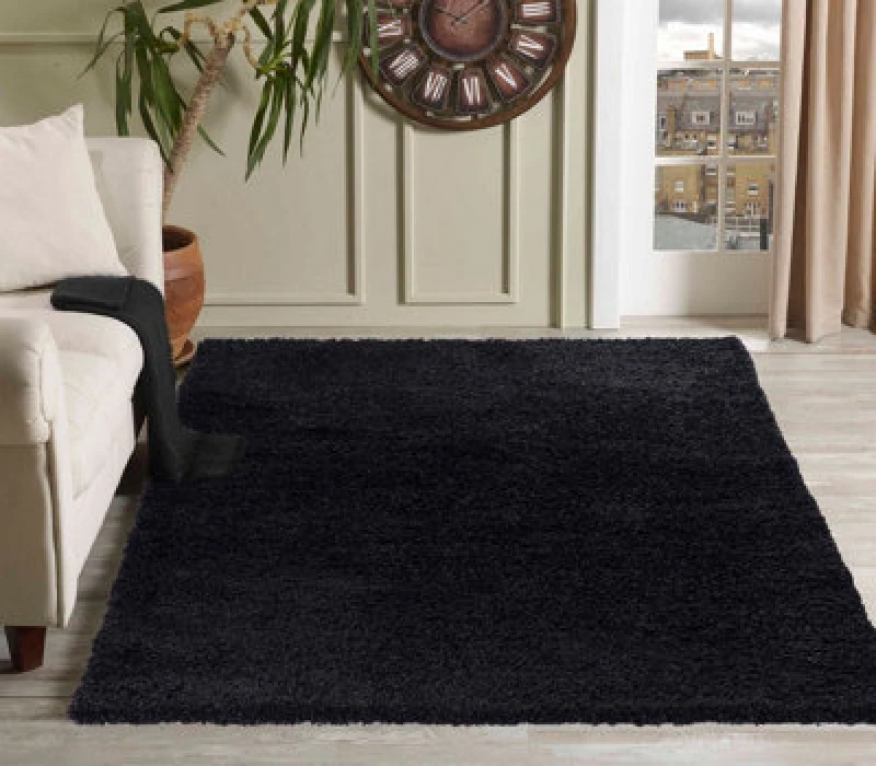 Image of Desire Rugs Plain Living Room Shaggy Area Rugs Black 120X170 Cm