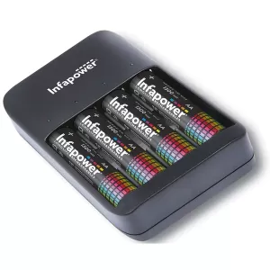 image of Infapower 4 Channel USB Home Battery Charger + 4 x AA 1300mAh Batteries