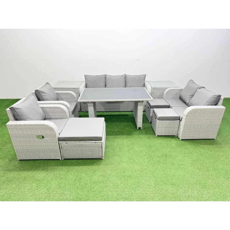 Image of Fimous 10 Seater Garden Furniture Set 3 Stool 2 Side Tables Light Grey Light Grey Unisex