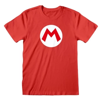 Image of Nintendo Super Mario - Mario Badge Unisex Large T-Shirt - Red