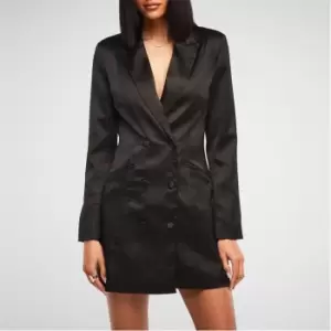 Image of Missguided Double Breasted Satin Blazer Dress - Black