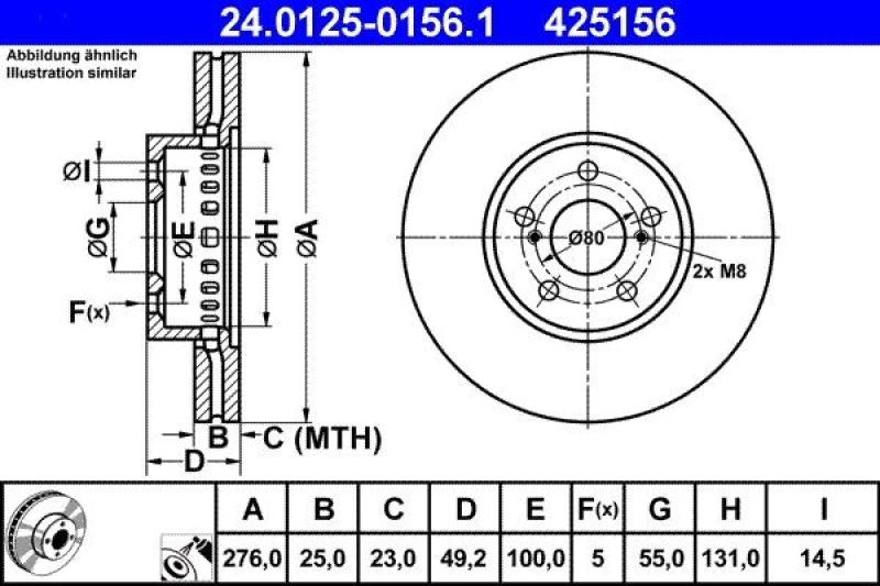 Image of ATE 24.0125-0156.1 Brake disc Vented, Coated Brake Disc (82)