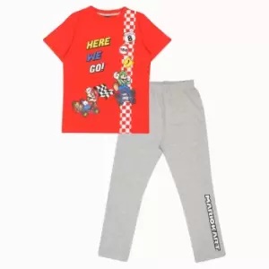 image of Super Mario Boys Here We Go Pyjama Set (10-11 Years) (Red/Heather Grey)