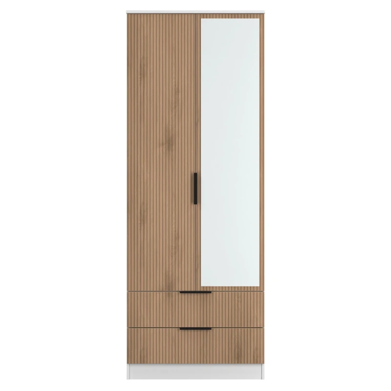 Image of Ready Assembled 2 U Crete Tall 2 Door 2drw Mirrored Robe (Ready Assembled) in White Size: Large White Unisex Large