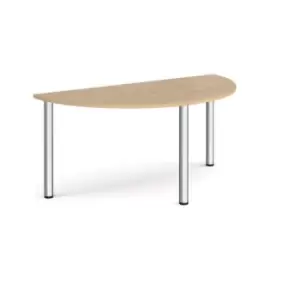 Image of Semi circular chrome radial leg meeting table 1600mm x 800mm - kendal oak