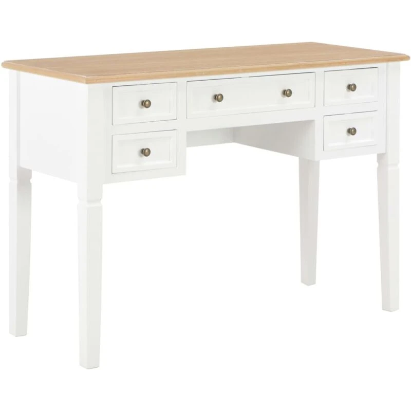 Image of vidaXL Writing Desk White 109.5cm Wood French-style Office Laptop Desk Table